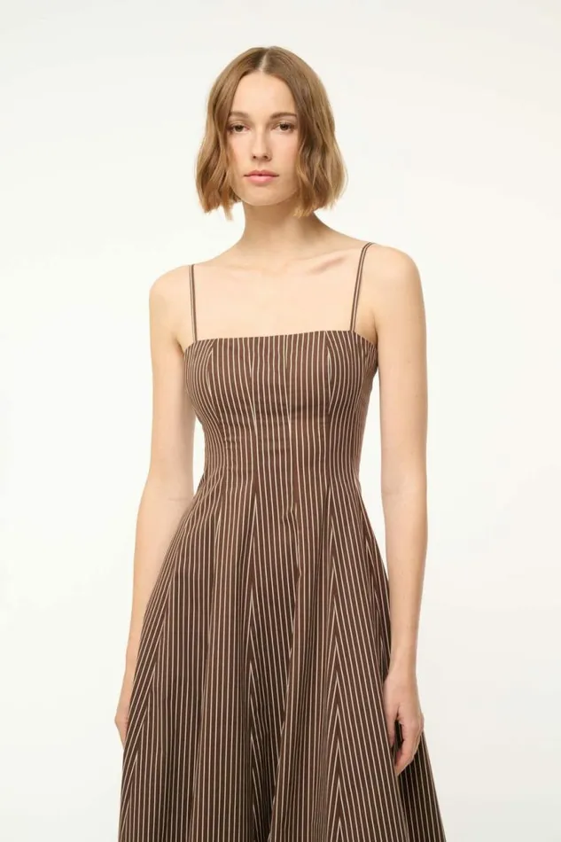 STAUD Dresses WYLIE DRESS Dark Oak Micro Stripe 8211 Women STAUD Dresses WYLIE DRESS Dark Oak Micro Stripe 8211 Women