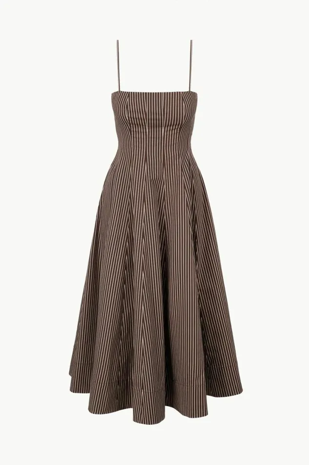 STAUD Dresses WYLIE DRESS Dark Oak Micro Stripe 8211 Women STAUD Dresses WYLIE DRESS Dark Oak Micro Stripe 8211 Women