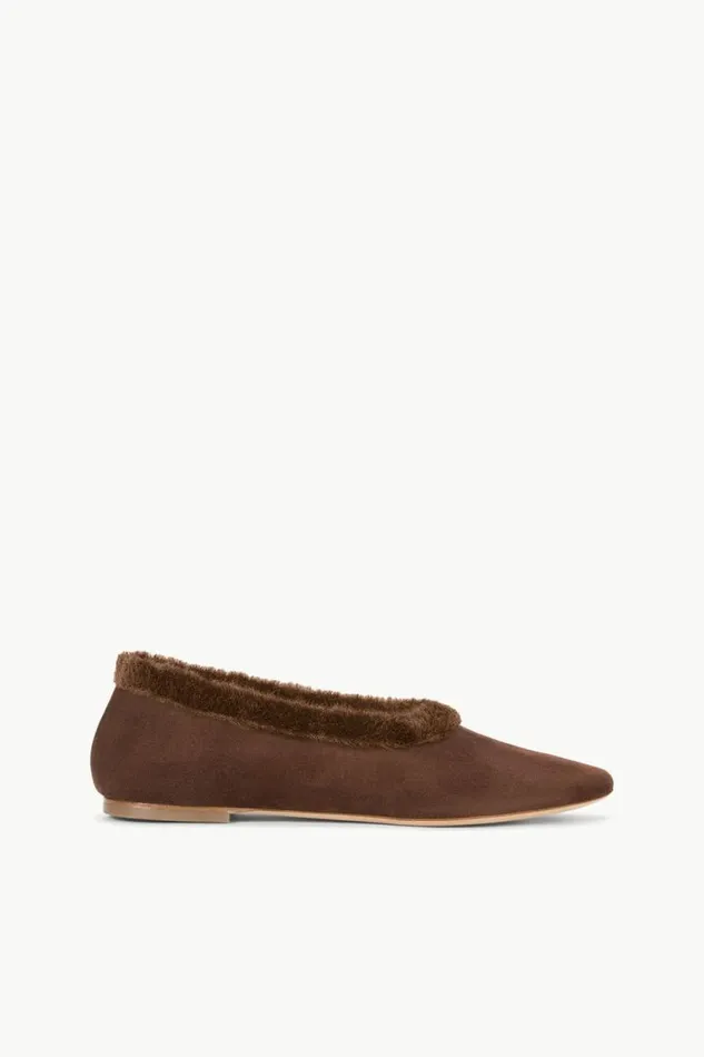 STAUD Mules and Flats ALBA FAUX FUR TRIM BALLET FLAT Mahogany 8211 Women