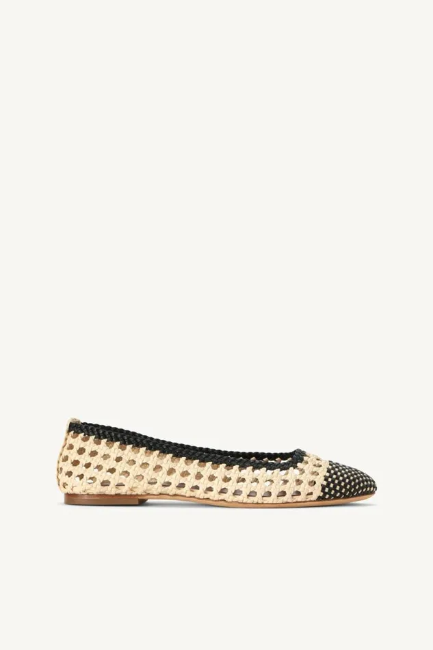 STAUD Mules and Flats NELL CROCHET BALLERINA Cream Black 8211 Women