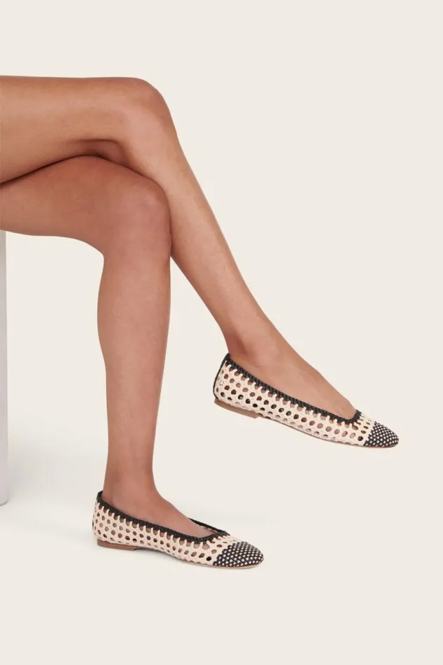 STAUD Mules and Flats NELL CROCHET BALLERINA Cream Black 8211 Women