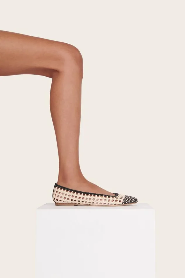 STAUD Mules and Flats NELL CROCHET BALLERINA Cream Black 8211 Women