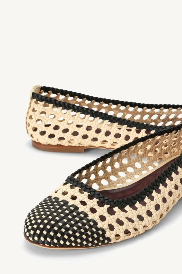 STAUD Mules and Flats NELL CROCHET BALLERINA Cream Black 8211 Women