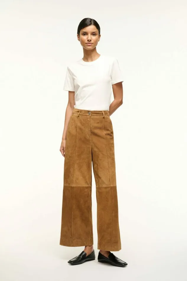 STAUD Pants and Shorts MASONRY PANT Tan Suede 8211 Women