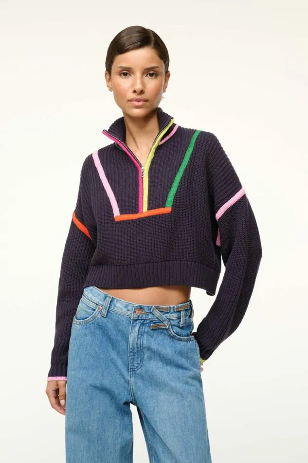 STAUD Sweaters CROPPED HAMPTON SWEATER Navy Multi 8211 Women