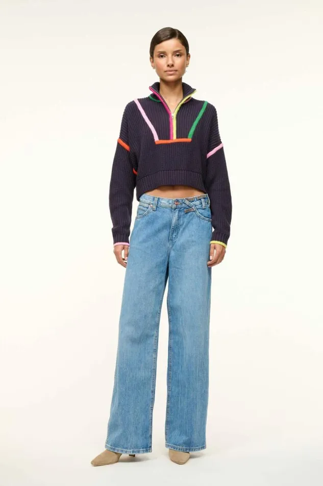 STAUD Sweaters CROPPED HAMPTON SWEATER Navy Multi 8211 Women