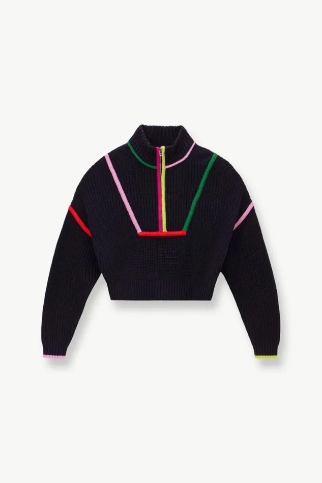 STAUD Sweaters CROPPED HAMPTON SWEATER Navy Multi 8211 Women