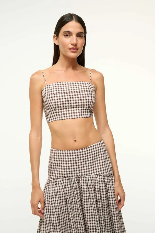 STAUD Swim FEDERICO TANK Dark Chocolate Gingham 8211 Women