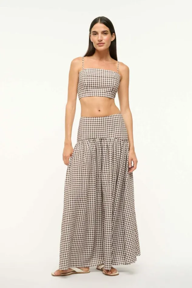 STAUD Swim FEDERICO TANK Dark Chocolate Gingham 8211 Women