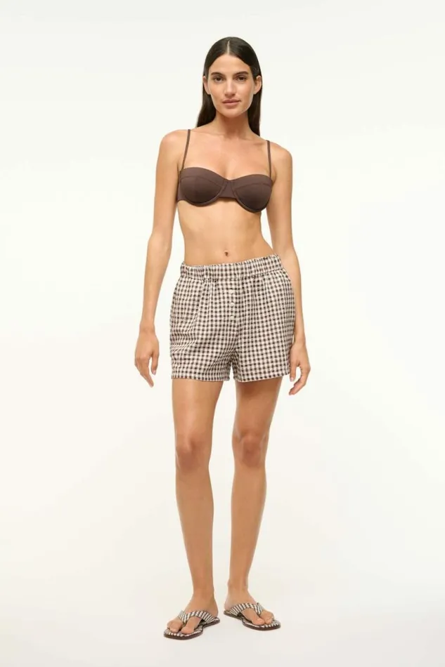 STAUD Swim GABI COVERUP SHORT Dark Chocolate Gingham 8211 Women STAUD Swim GABI COVERUP SHORT Dark Chocolate Gingham 8211 Women