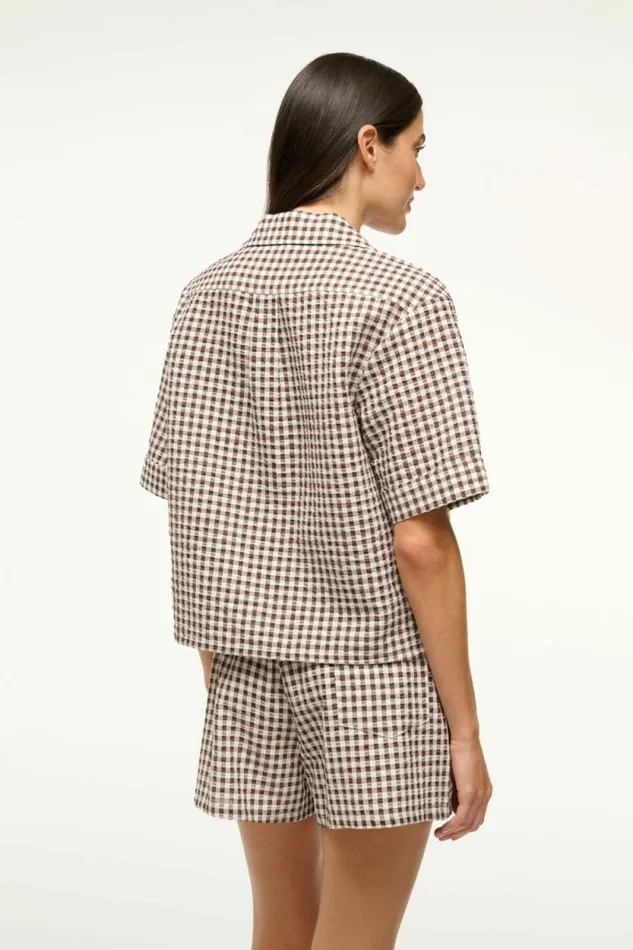 STAUD Swim GABI COVERUP SHORT Dark Chocolate Gingham 8211 Women STAUD Swim GABI COVERUP SHORT Dark Chocolate Gingham 8211 Women