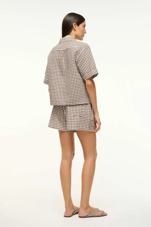 STAUD Swim GABI COVERUP SHORT Dark Chocolate Gingham 8211 Women STAUD Swim GABI COVERUP SHORT Dark Chocolate Gingham 8211 Women