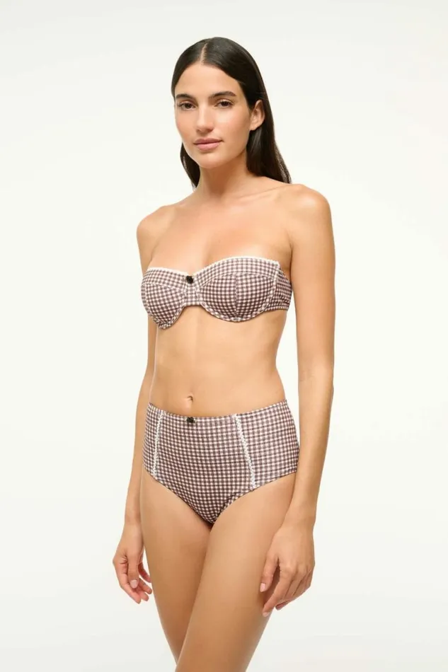 STAUD Swim JO BALCONETTE BIKINI TOP Dark Chocolate Micro Check 8211 Women STAUD Swim JO BALCONETTE BIKINI TOP Dark Chocolate Micro Check 8211 Women