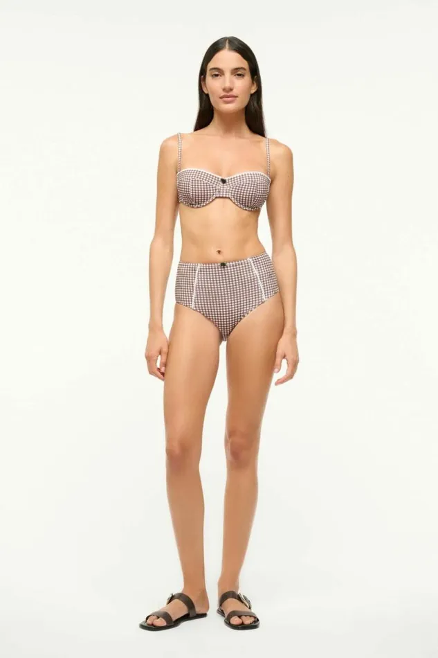 STAUD Swim JO BALCONETTE BIKINI TOP Dark Chocolate Micro Check 8211 Women STAUD Swim JO BALCONETTE BIKINI TOP Dark Chocolate Micro Check 8211 Women