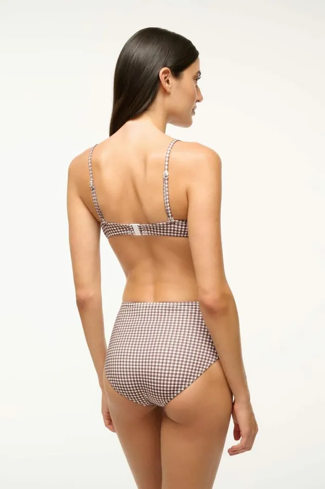 STAUD Swim JO BALCONETTE BIKINI TOP Dark Chocolate Micro Check 8211 Women STAUD Swim JO BALCONETTE BIKINI TOP Dark Chocolate Micro Check 8211 Women