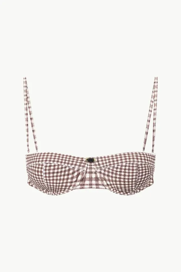 STAUD Swim JO BALCONETTE BIKINI TOP Dark Chocolate Micro Check 8211 Women STAUD Swim JO BALCONETTE BIKINI TOP Dark Chocolate Micro Check 8211 Women