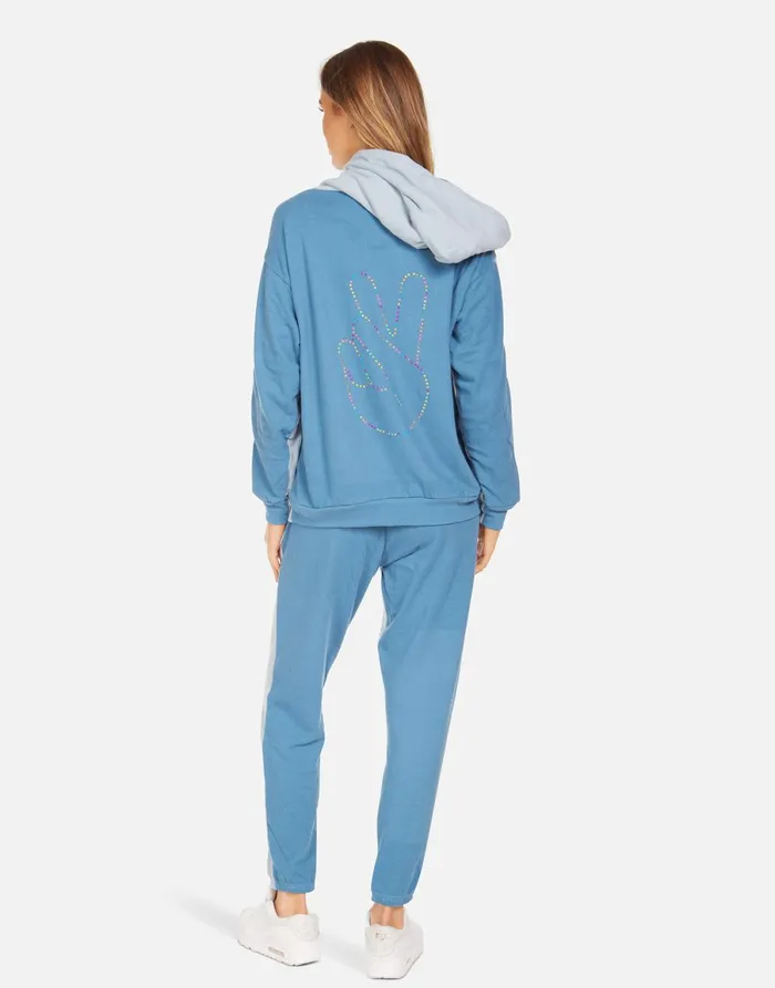 Stephanie X Neon Stud Peace Dusty Blue Teal Sky Women039s Lauren Moshi Hoodies