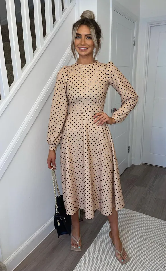 Stone Polka Dot Julietta Long Sleeve Turtle Neck Skater Dress Women Missfiga Skater Dresses