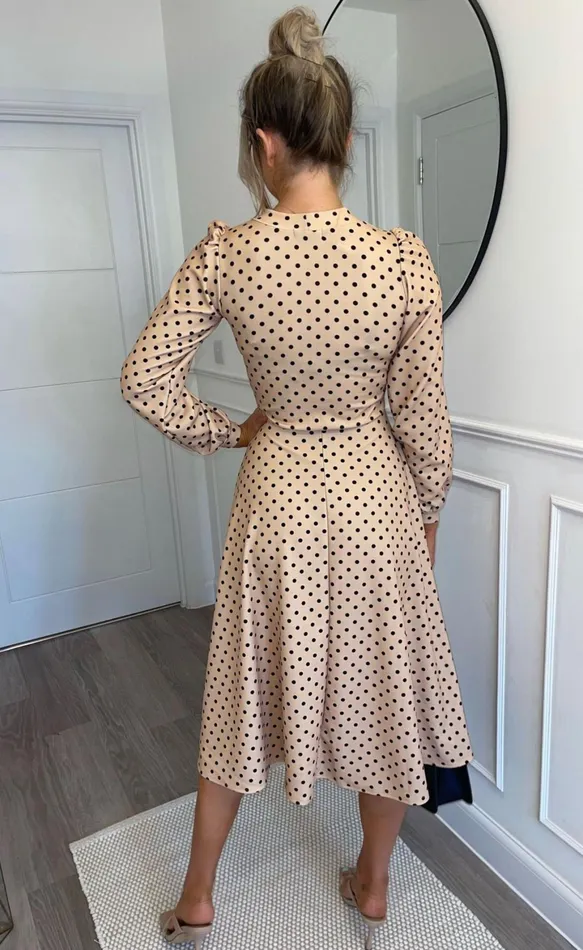 Stone Polka Dot Julietta Long Sleeve Turtle Neck Skater Dress Women Missfiga Skater Dresses