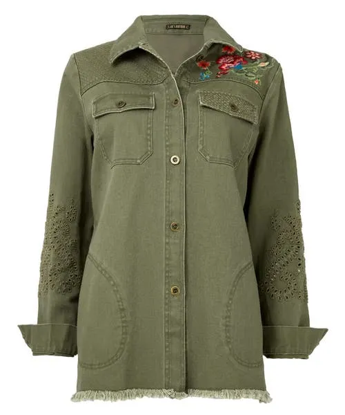 Summer Dream Embroidered Boutique Shacket Khaki Apparel Coats and Jackets Joebrowns Summer Dream Embroidered Boutique Shacket Khaki Apparel Coats and Jackets Joebrowns