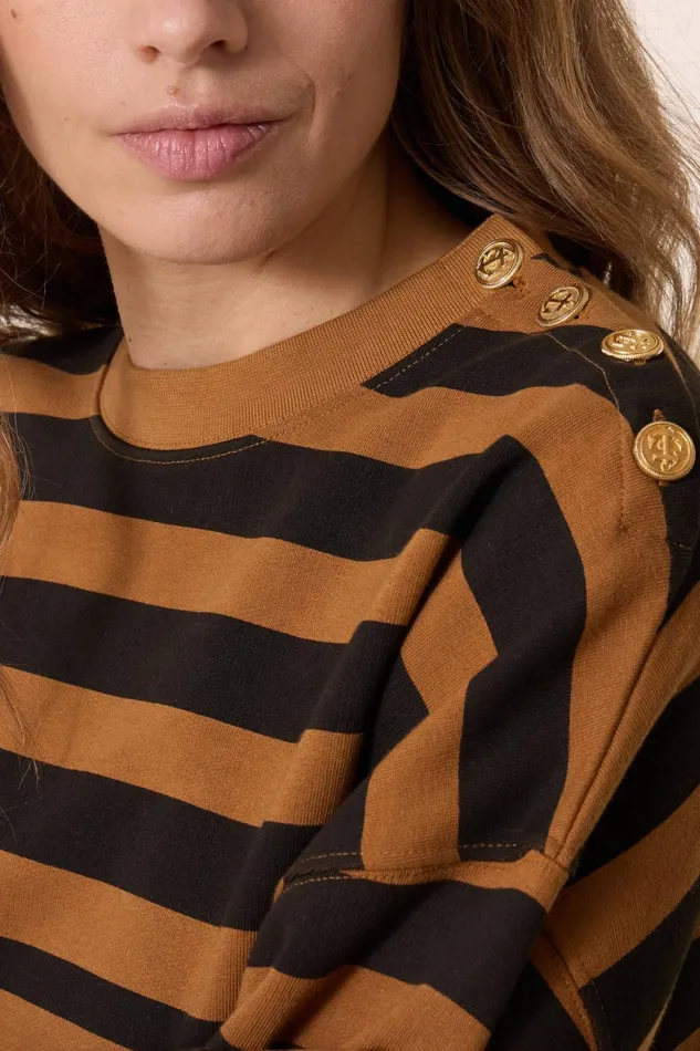 Sweatshirts Women Leon and Harper Siena Stripe Sweatshirt Camel
