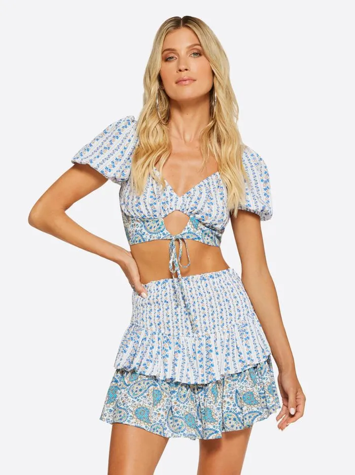 Swim Clothing Jessica Simpson Sweetness Overload Puff Sleeve Top In White Multi