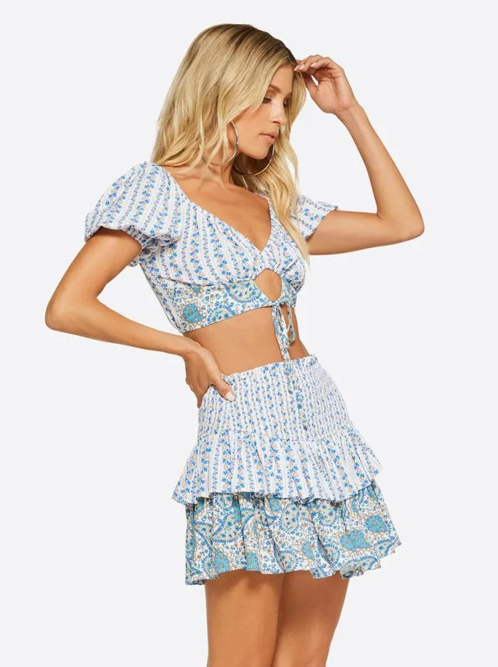 Swim Clothing Jessica Simpson Sweetness Overload Puff Sleeve Top In White Multi