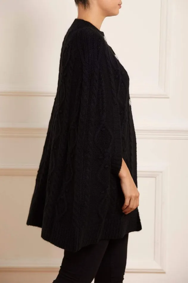 Sylvie Cable Jewelled Knee Length Cape Black Women Needle and Thread Capes