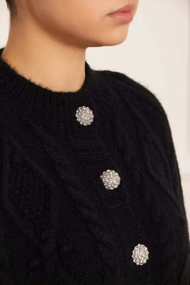 Sylvie Cable Jewelled Knee Length Cape Black Women Needle and Thread Capes