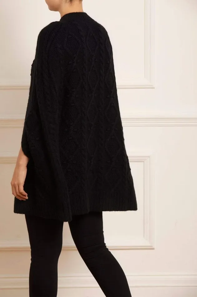 Sylvie Cable Jewelled Knee Length Cape Black Women Needle and Thread Capes