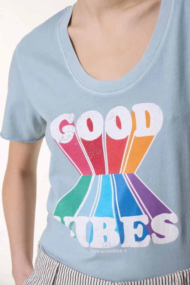 TShirts and Tops Women Leon and Harper Tizia Vibes Tshirt Sky