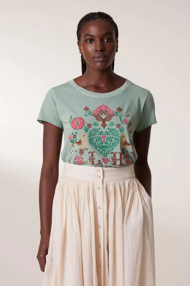 TShirts and Tops Women Leon and Harper Toro Birdy Tshirt Aqua