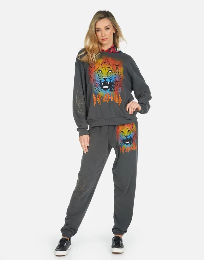 Tanzy Def Leppard Leopard Pigment Black Women039s Lauren Moshi Long Sweatpants