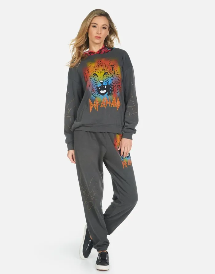 Tanzy Def Leppard Leopard Pigment Black Women039s Lauren Moshi Long Sweatpants