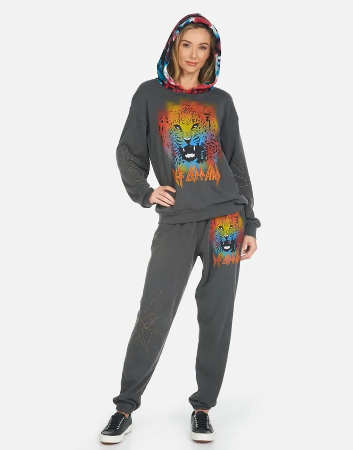 Tanzy Def Leppard Leopard Pigment Black Women039s Lauren Moshi Long Sweatpants
