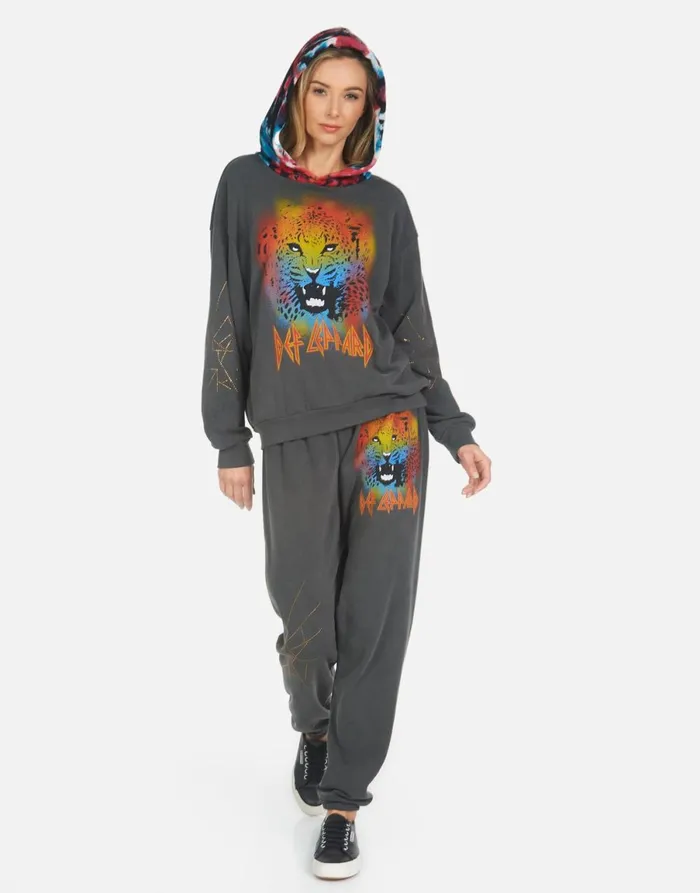 Tanzy Def Leppard Leopard Pigment Black Women039s Lauren Moshi Long Sweatpants
