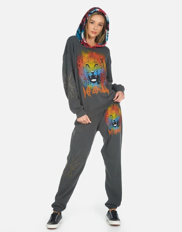 Tanzy Def Leppard Leopard Pigment Black Women039s Lauren Moshi Long Sweatpants
