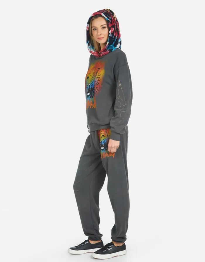 Tanzy Def Leppard Leopard Pigment Black Women039s Lauren Moshi Long Sweatpants