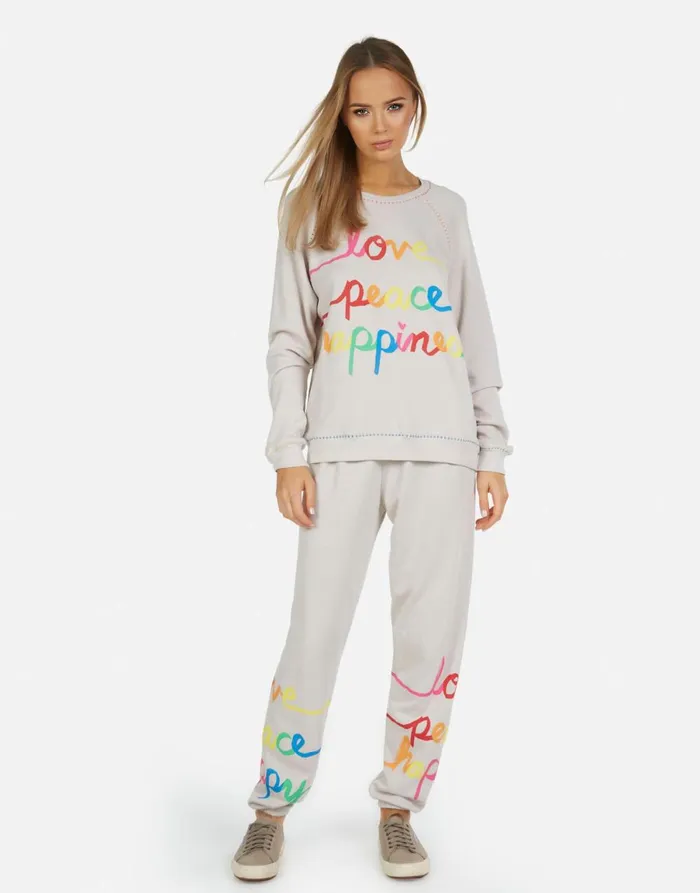 Tanzy Love Peace Happiness Cloud Women039s Lauren Moshi Long Sweatpants