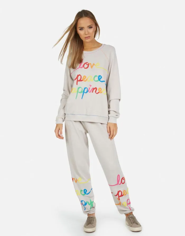 Tanzy Love Peace Happiness Cloud Women039s Lauren Moshi Long Sweatpants