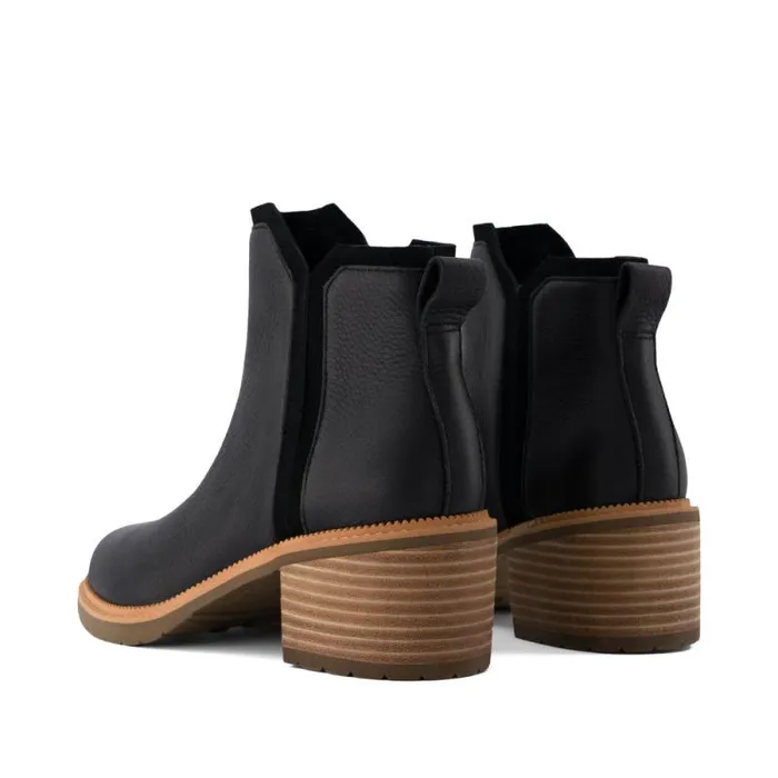Toms Boots and Booties Hailey Heeled Boot Water Resistant Black Leather 8211 Women