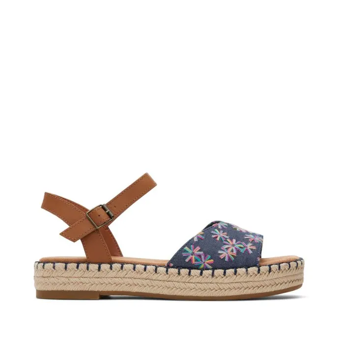Toms Espadrilles Abby Flatform Espadrille Sandal Navy Floral Embroidered 8211 Women