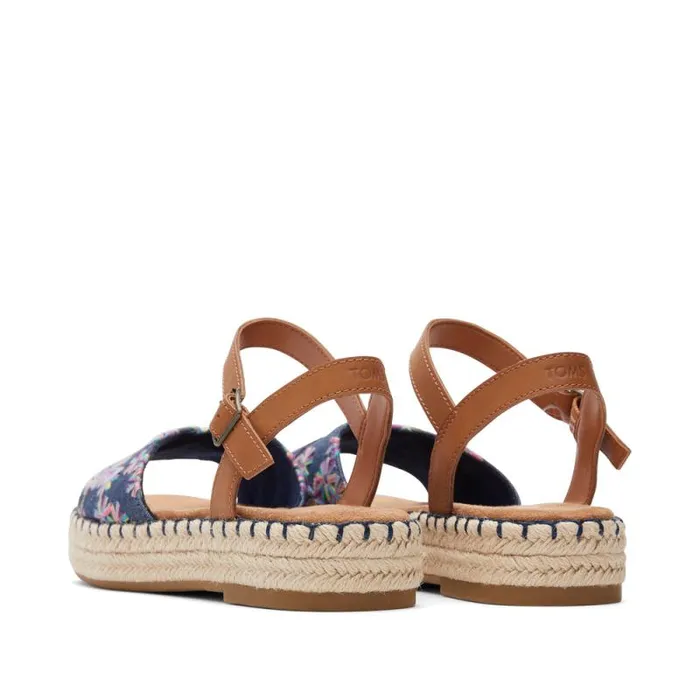 Toms Espadrilles Abby Flatform Espadrille Sandal Navy Floral Embroidered 8211 Women