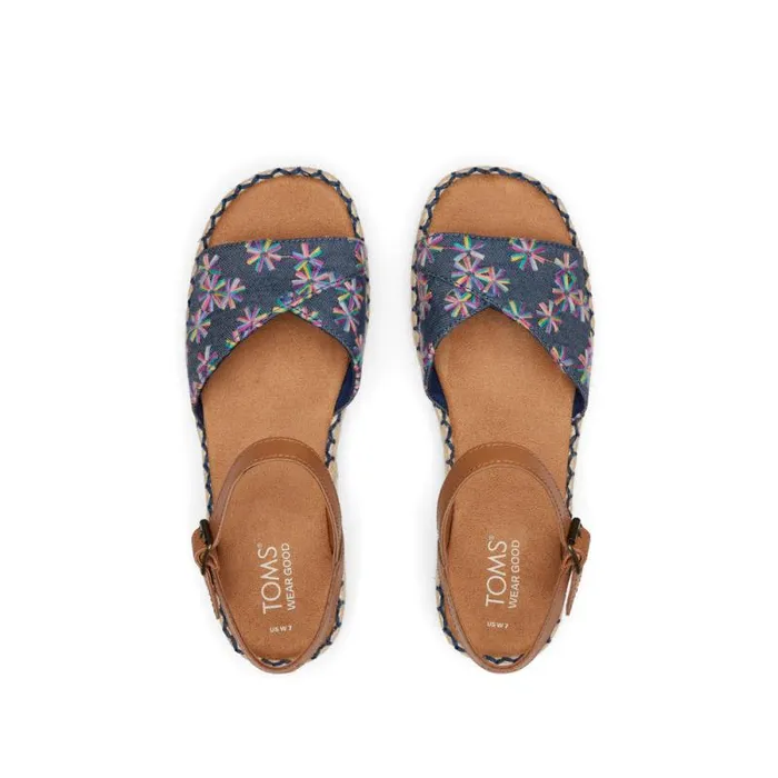 Toms Espadrilles Abby Flatform Espadrille Sandal Navy Floral Embroidered 8211 Women