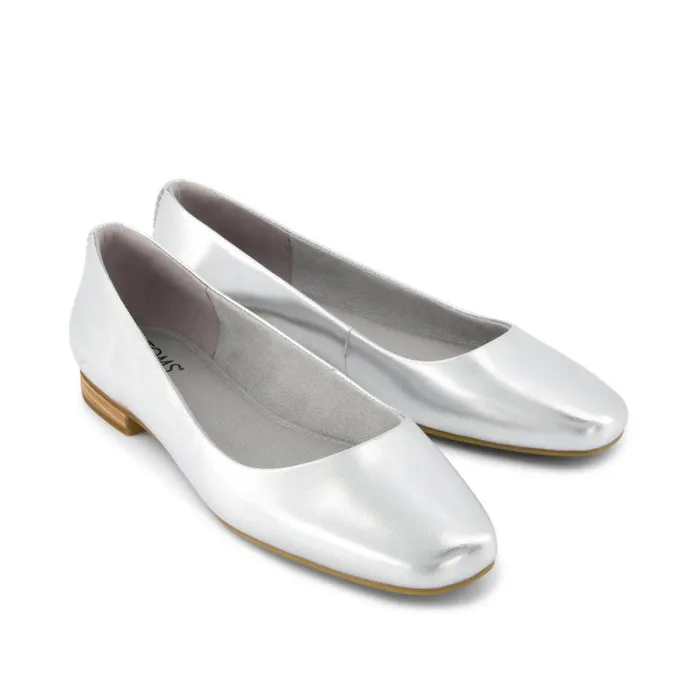 Toms Flats and Loafers Briella Flat Silver Metallic Leather 8211 Women Toms Flats and Loafers Briella Flat Silver Metallic Leather 8211 Women