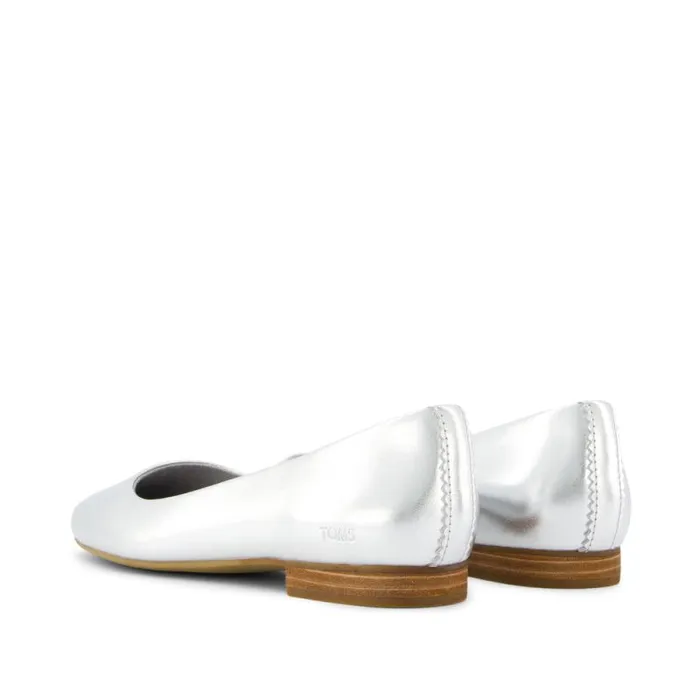 Toms Flats and Loafers Briella Flat Silver Metallic Leather 8211 Women Toms Flats and Loafers Briella Flat Silver Metallic Leather 8211 Women