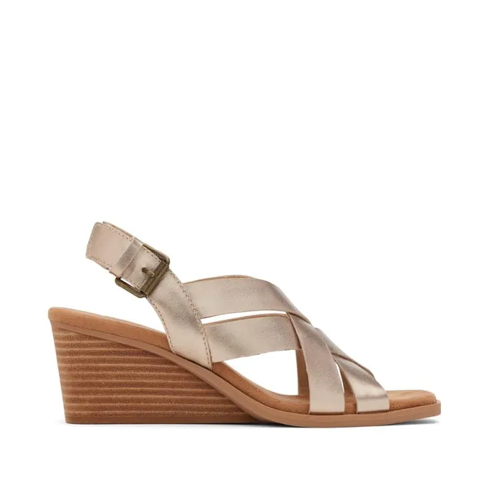 Toms Heels and Wedges Gracie Wedge Sandal Leather Gold 8211 Women