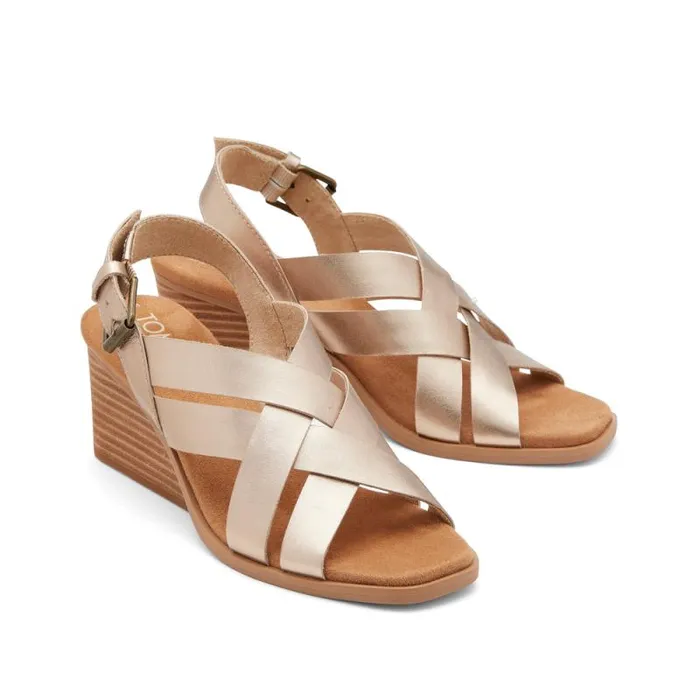 Toms Heels and Wedges Gracie Wedge Sandal Leather Gold 8211 Women Toms Heels and Wedges Gracie Wedge Sandal Leather Gold 8211 Women
