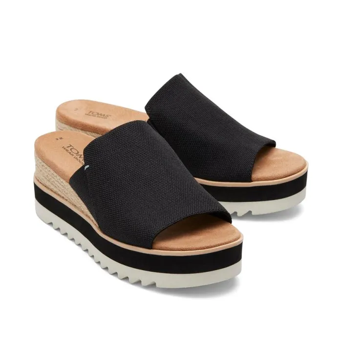 Toms Mules and Slides Diana Mule Wedge Sandal Black Heavy Canvas 8211 Women Toms Mules and Slides Diana Mule Wedge Sandal Black Heavy Canvas 8211 Women