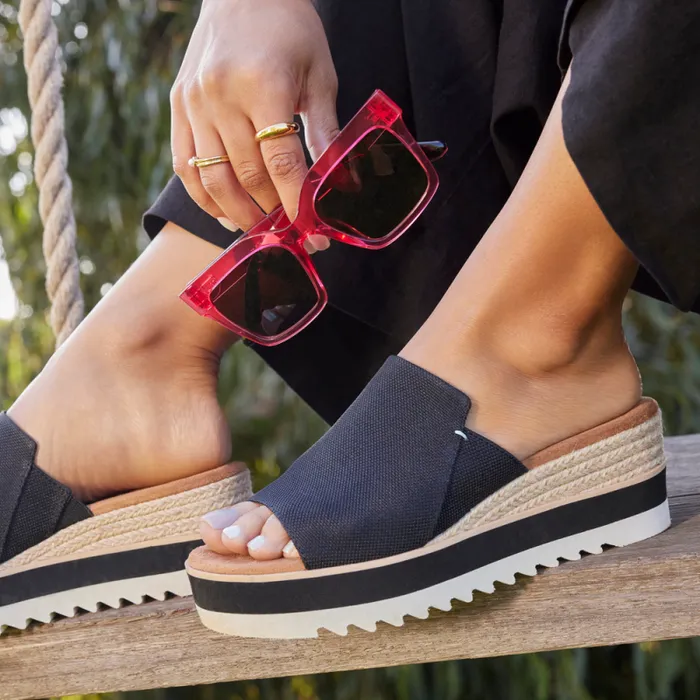Toms Mules and Slides Diana Mule Wedge Sandal Black Heavy Canvas 8211 Women Toms Mules and Slides Diana Mule Wedge Sandal Black Heavy Canvas 8211 Women